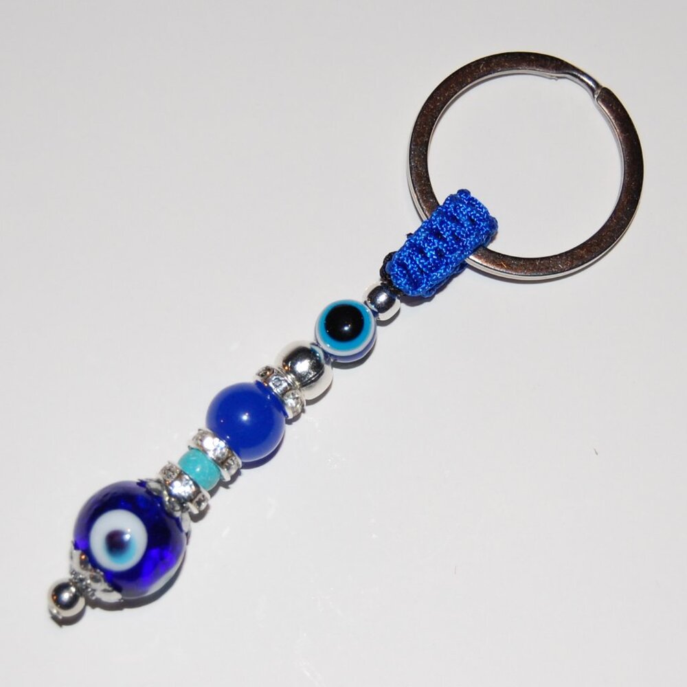 Hamsa Keychain,Evil Eye Keychain,Good Luck Keyring,Blue Agate Stone